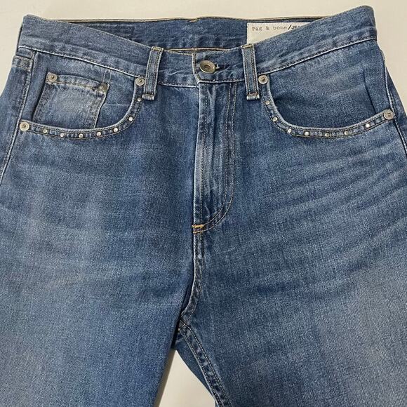 Rag & Bone Cropped Jeans Studded Grommet Straight Leg Eyelet Raw Hem Denim Sz 26 - Picture 9 of 11